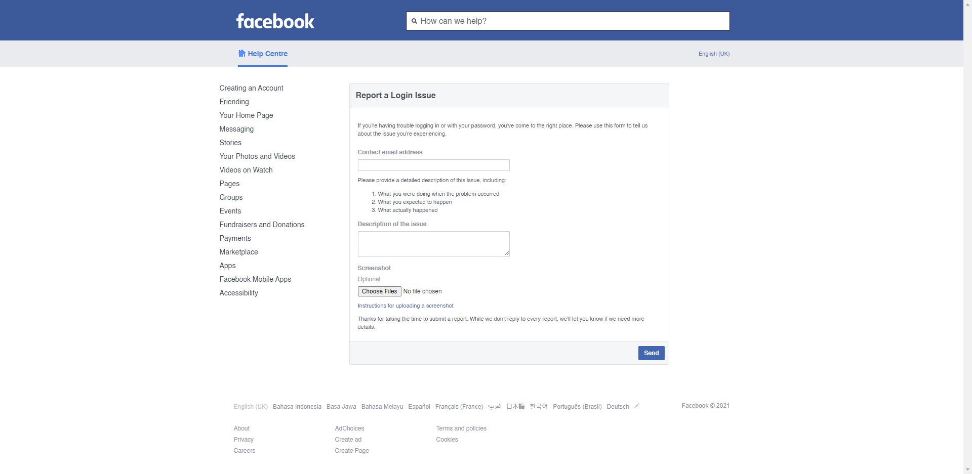 facebook report on login